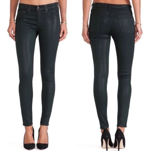 RAG & BONE | The Legging Skinny Leg Stretch Color Jeans in ‘Coated Green Gables’ - Picture 1 of 11